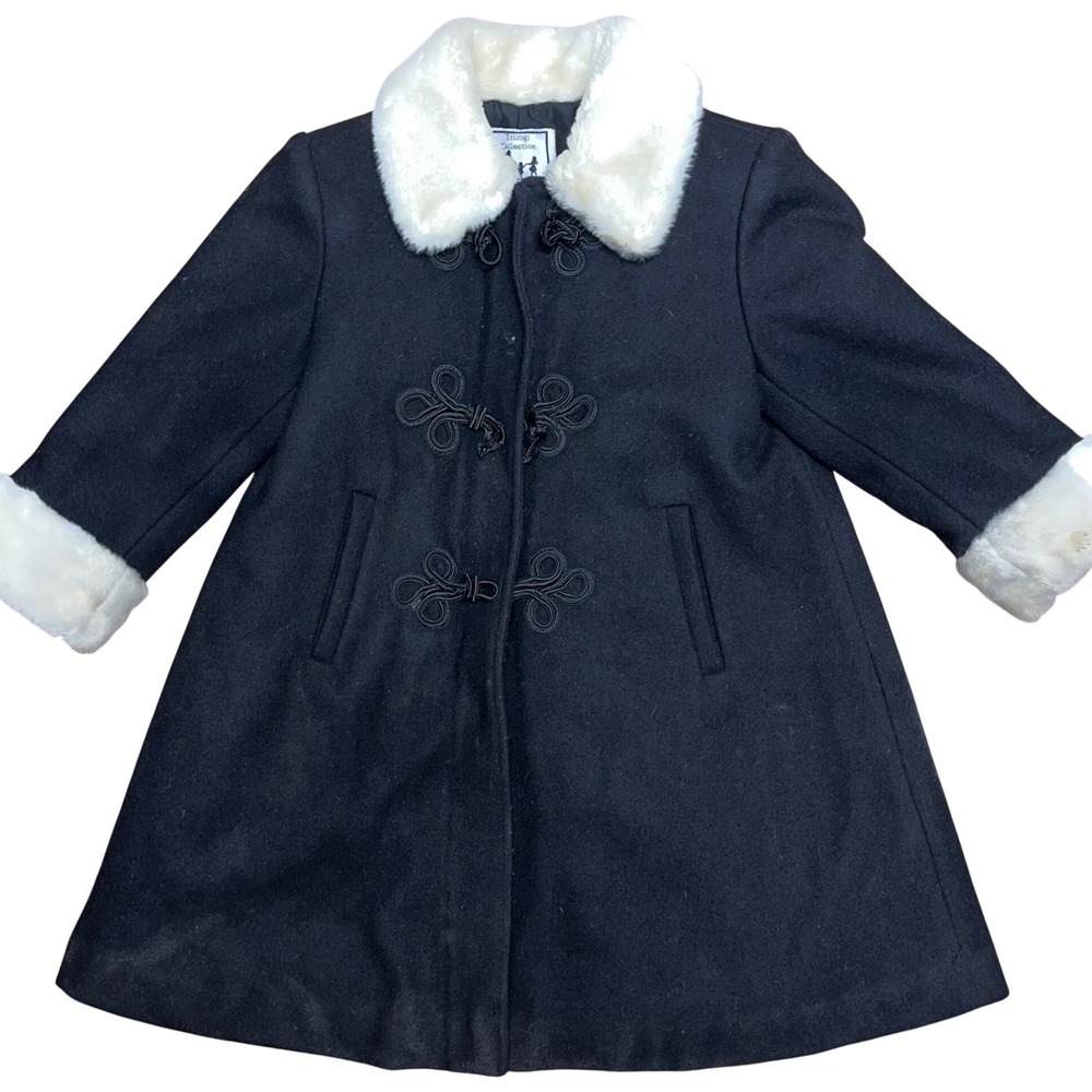 Trilogi Collection | Girls 4T |‎ Black Faux Fur Trimmed Wool Blend Coat